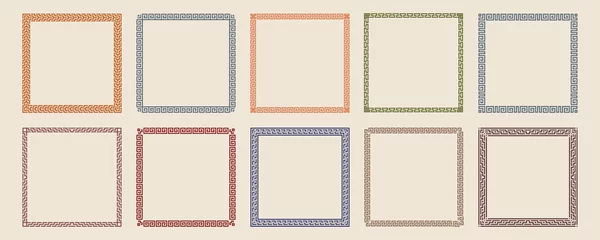 Poster Greek key pattern square frame collection. Decorative ancient meander, greece border ornamental set with repeated geometric motif. Vector EPS10. © Elena