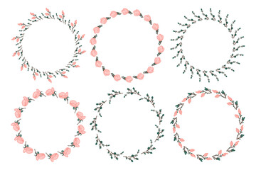 Decorative wreaths of stylized magnolia flowers. Elements for decor isolate on white collection.