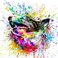 Foto op Canvas abstract colorful cat muzzle illustration, graphic design concept color art © reznik_val