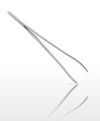 Eyebrow tweezers, cosmetic accessory, on a white background, with reflection