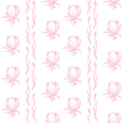 Floral spring seamless pattern for printing on paper and fabric. Delicate contours of flowers in vertical stripes.