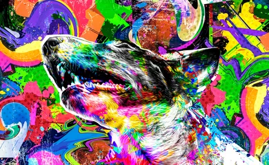 Foto auf Glas abstract colorful cat muzzle illustration, graphic design concept color art © reznik_val
