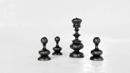 Queen and pawns. Chess set 3D render. A victorian oak and ebonized. Min 19-th century.