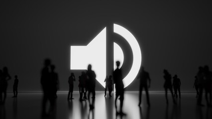 3d rendering people in front of symbol of sound on background