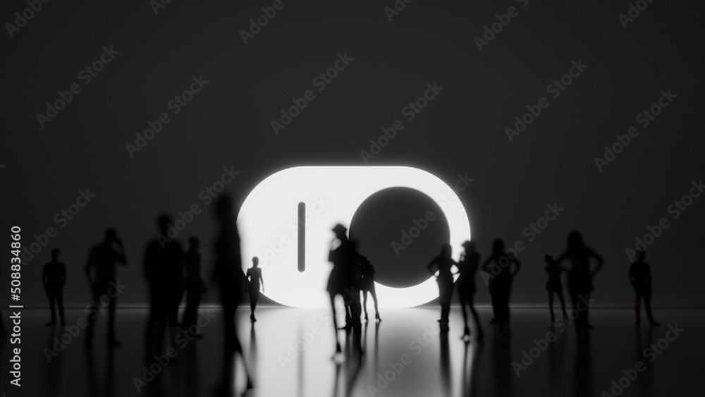 Poster 3d rendering people in front of symbol of switch on background