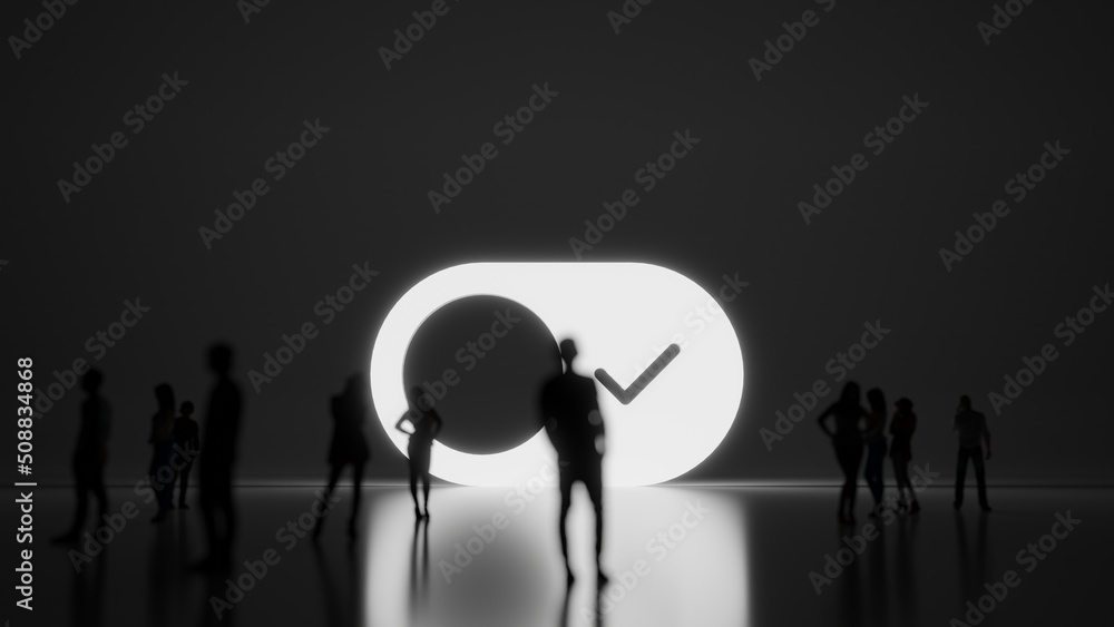 Poster 3d rendering people in front of symbol of switch on background