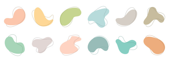 Muted color abstract organic shapes. Hand drawn blob elements collection. Trendy liquid vector collection.