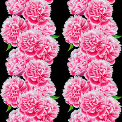 Pink peonies watercolor pattern. Seamless floral hand drawn background. Delicate buds wedding backdrop. For fabric and wallpaper.	