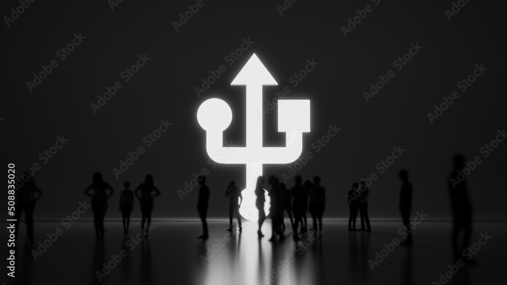 Poster 3d rendering people in front of symbol of technology on background
