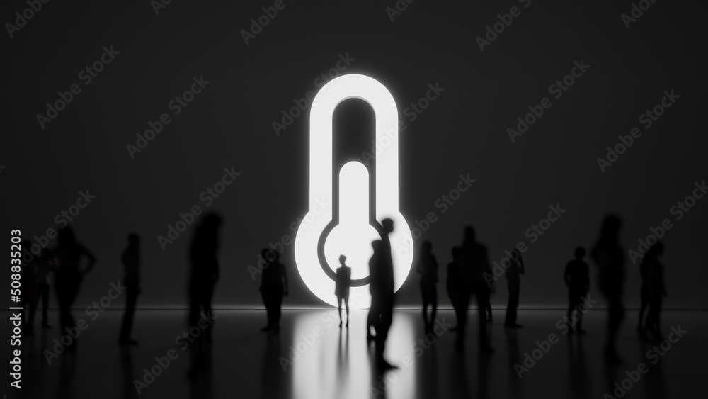 Poster 3d rendering people in front of symbol of thermometer half on background