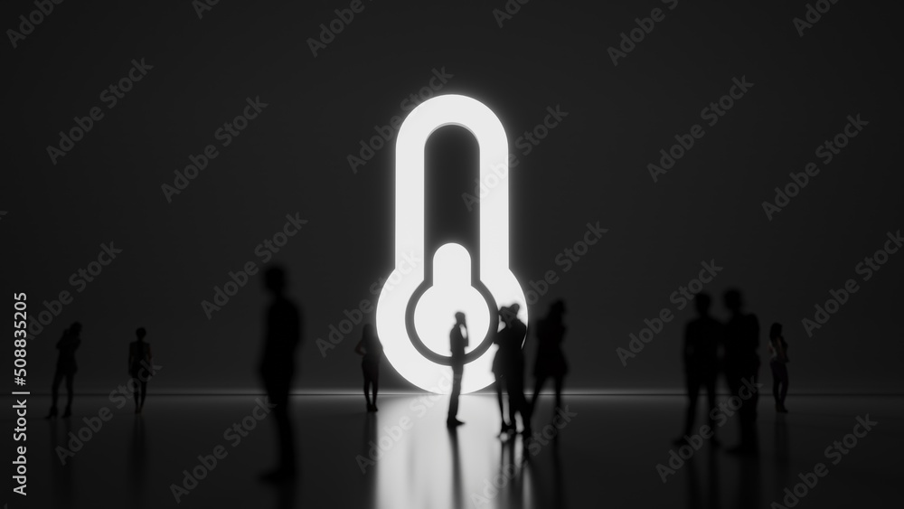 Poster 3d rendering people in front of symbol of thermometer quarter on background
