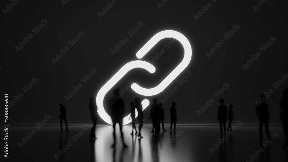Poster 3d rendering people in front of symbol of unlink on background