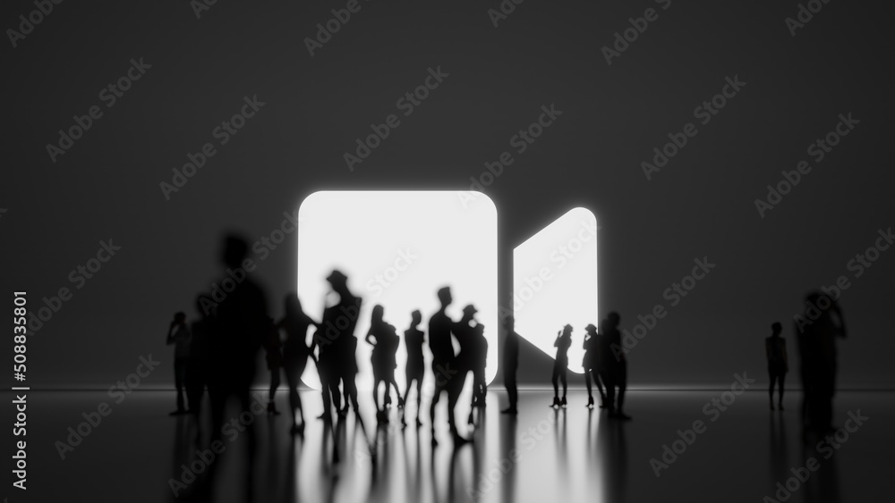 Poster 3d rendering people in front of symbol of video on background