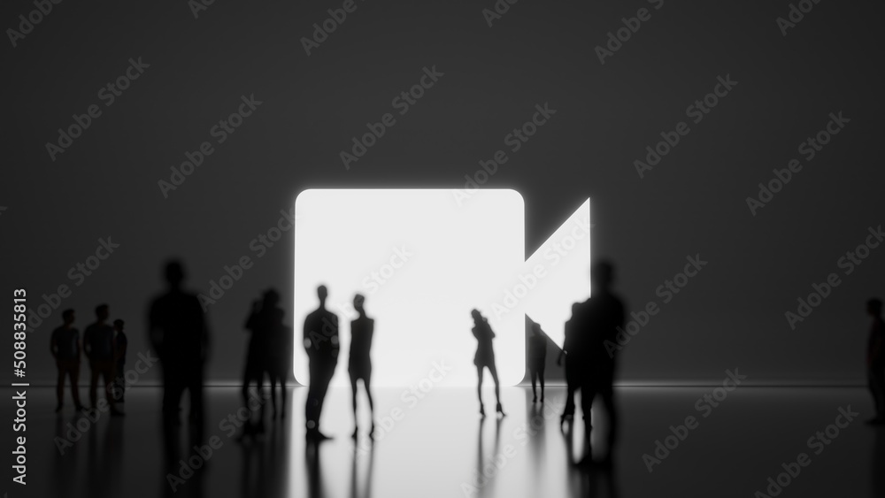 Poster 3d rendering people in front of symbol of video on background