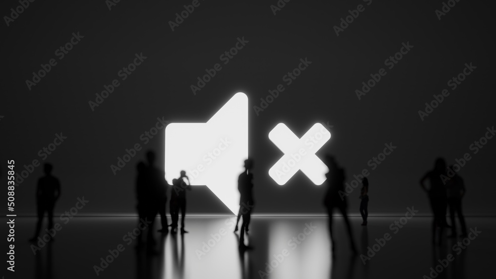 Poster 3d rendering people in front of symbol of volume mute on background