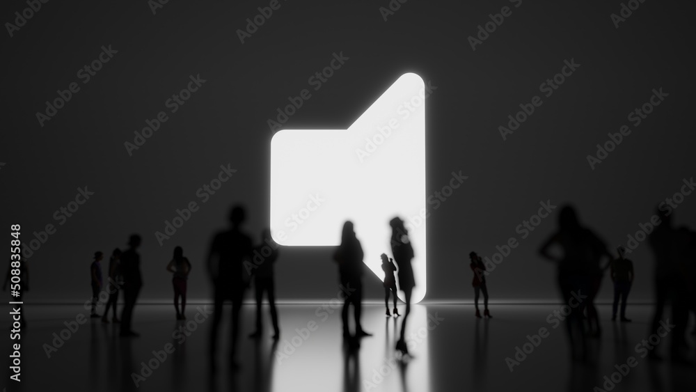 Poster 3d rendering people in front of symbol of volume off on background