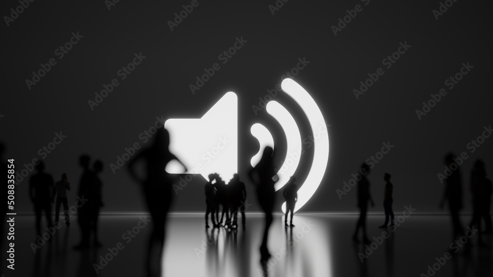 Poster 3d rendering people in front of symbol of volume up on background