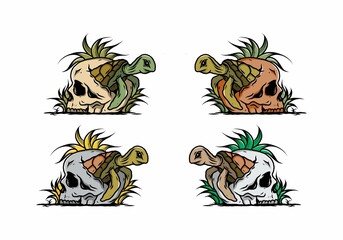 Sea turtle in the skull illustration