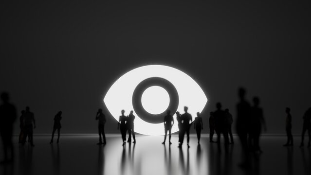 3d rendering people in front of symbol of visibility button on background