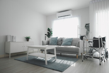 Modern living room for elderly people in home.