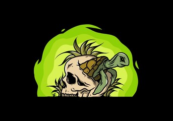 Sea turtle in the skull illustration