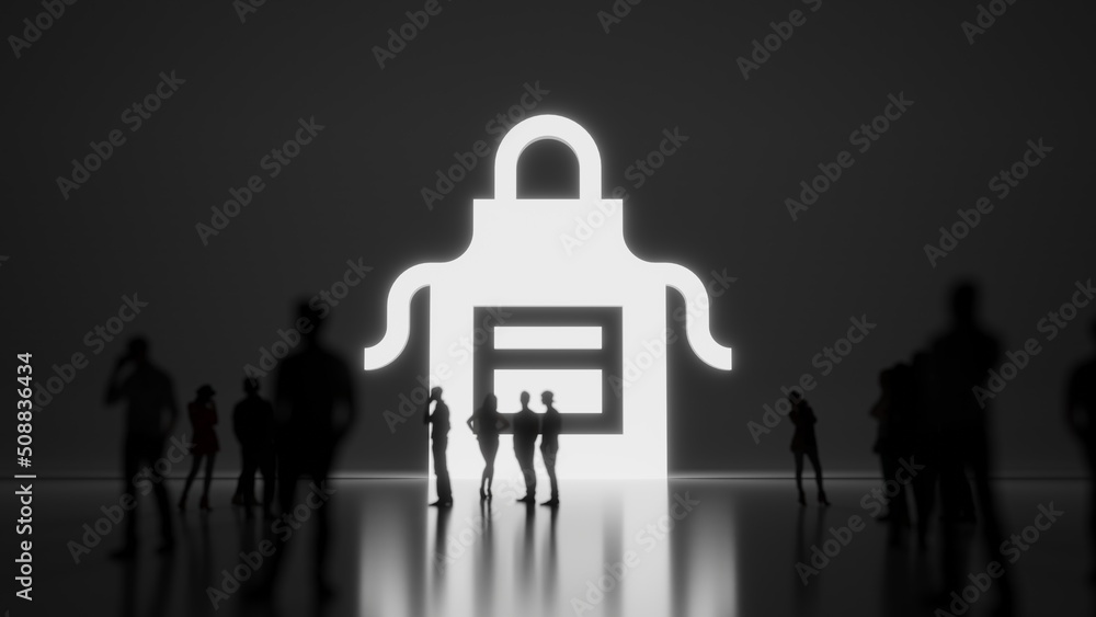 Poster 3d rendering people in front of symbol of apron on background