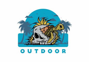 Sea turtle in the skull illustration