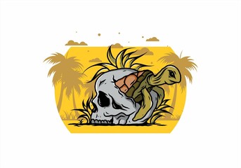 Sea turtle in the skull illustration