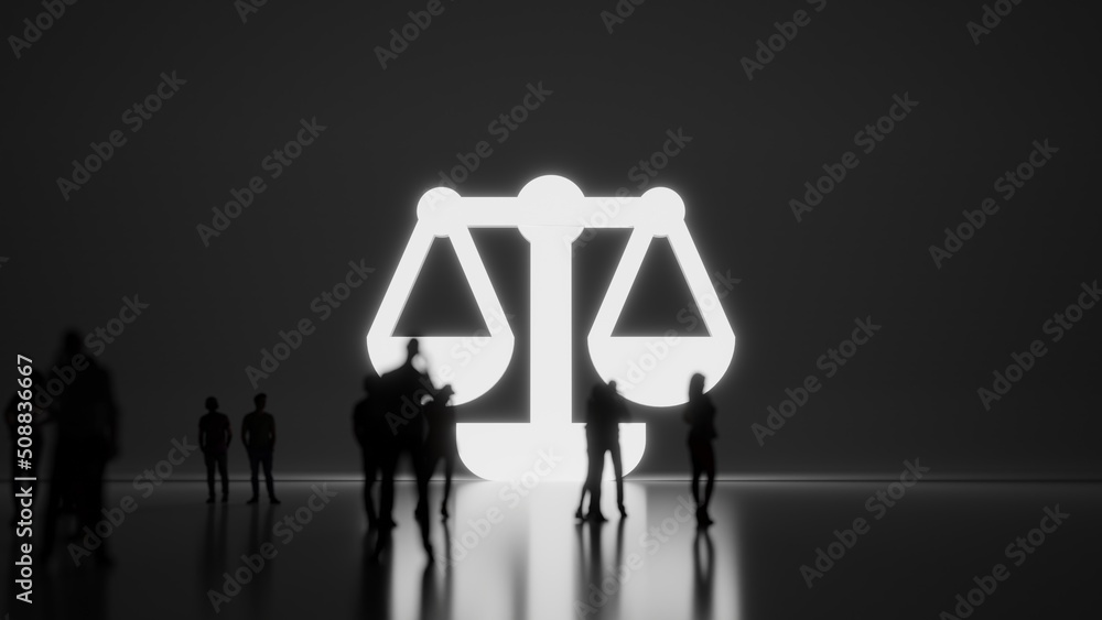 Poster 3d rendering people in front of symbol of balance on background