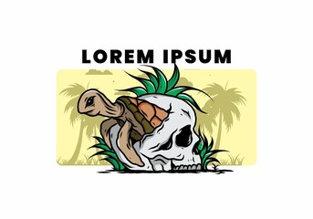 Sea turtle in the skull illustration
