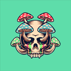 skull psychedelic mushroom vector design