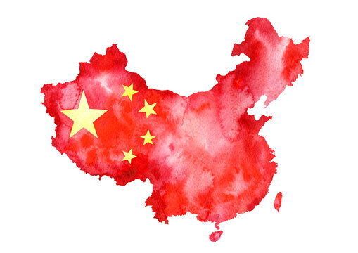 China map. World map.Earth.Watercolor hand drawn illustration.White background.	
