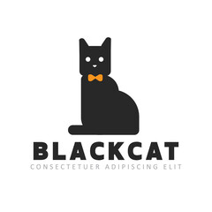 Black Cat sitting Logo design vector template Home pet veterinary clinic store Logotype concept icon