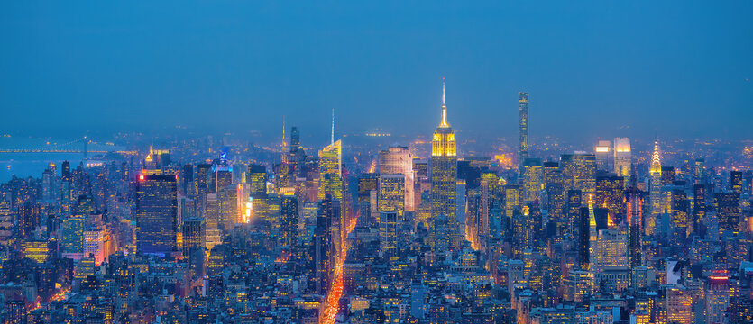 Manhattan city skyline cityscape of New York from top view