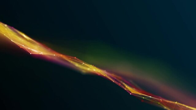 Animated neon background frame. Moving flow of wave cosmic energy. Pattern plex lines, dot, chaotic particles. Northern lights. Milky Way. Shimmer star. LED strip. Intro logo, technology, business. 4k