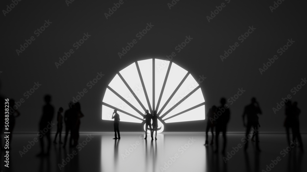 Poster 3d rendering people in front of symbol of fan on background