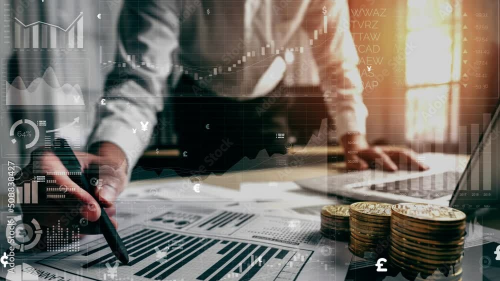 Poster conceptual business dashboard for financial data analysis . 3d render computer graphic .