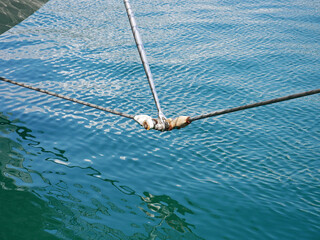 Boat on the sea: tie rods in the bow