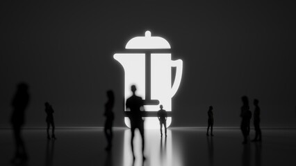 3d rendering people in front of symbol of french press on background