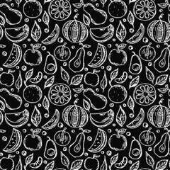 Seamless fruit pattern. doodle background with fruit icons. Fruit background