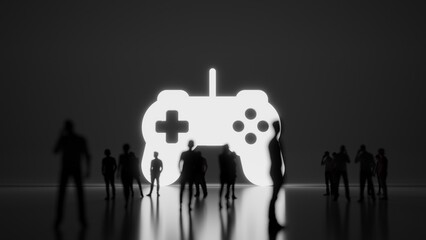3d rendering people in front of symbol of game controller on background