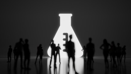 3d rendering people in front of symbol of chemical flask on background