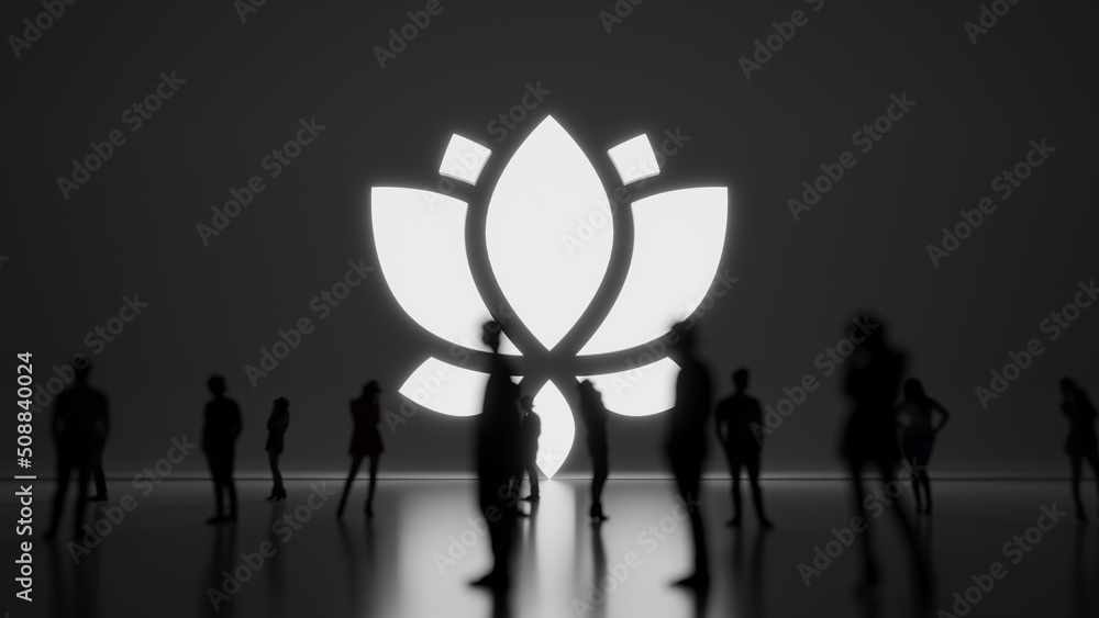 Poster 3d rendering people in front of symbol of lotus on background