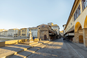 Morning view on famous Old bridge called Ponte Vecchio in Florence. Concept of italian landmarks....