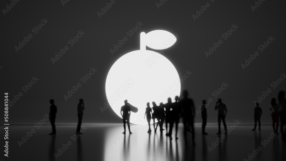 Poster 3d rendering people in front of symbol of orange on background