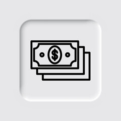 Dollars simple icon, vector. Flat design. Neumorphism design.ai