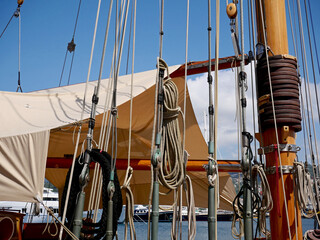 Rigging and ropes of a sailing ship