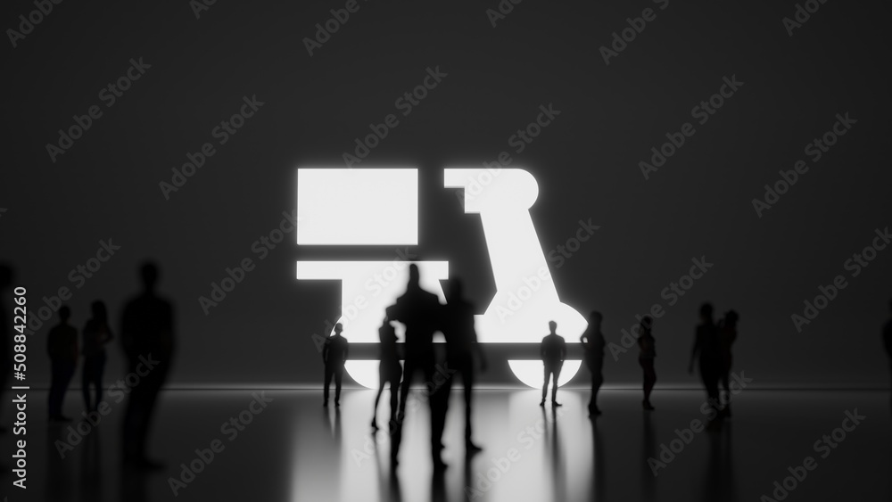 Poster 3d rendering people in front of symbol of scooter on background
