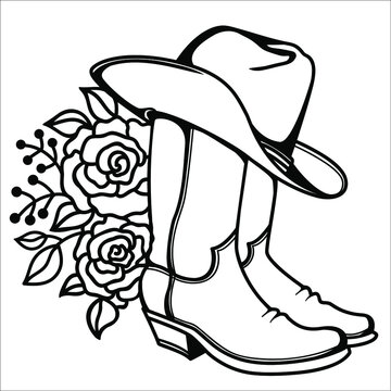Cowboy Boots And Hat Coloring Page