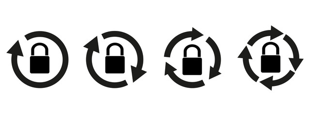 
Black round lock reload icons. Rotation locked icon. Color editable. vector illustration EPS 10